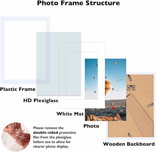 JCJMY A5 Picture Frame - White Wall Hanging & Tabletop Display | Includes 4x6 Mat, Shatter-Resistant Plexiglass