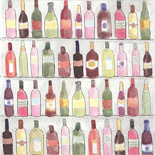 IHR Ideal Home Range 5x5 Inch Disposable Cocktail Napkins - Wine Shelf Design, 20-Count