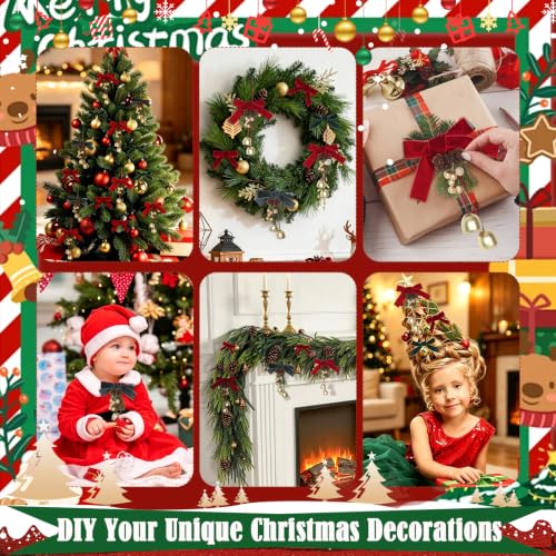 RECUTMS 16Pcs Velvet Christmas Bell & Velvet Bow Ornaments Set – Red & Green