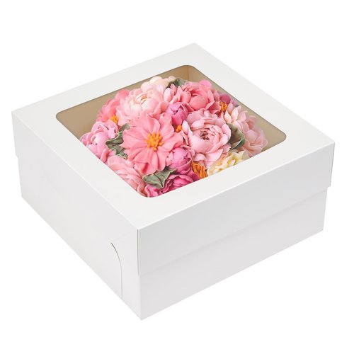Moretoes 15pcs Cake Boxes, 12x12x6 Inch Cake Boxes, Bakery Boxes with Window for Valentine's Day, Mother's Day, Cookies, Large Pastries