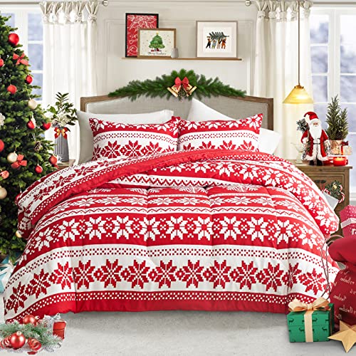 Flysheep Christmas Reversible Comforter Set King Size 102x88 Inches with 2 Pillow Shams