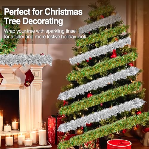 39 FT Silver Tinsel Garland for Christmas Decorations & Holiday Parties