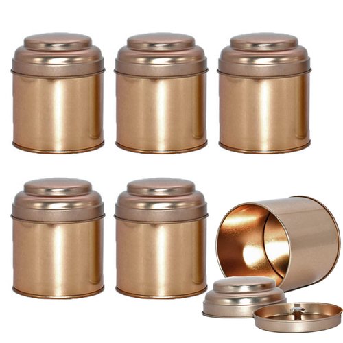 Merkaunis 6 Pack Tea Tin Canister with Airtight Double Lids for Loose Tea, Mini Tea Storage Containers Round Tin Canister for Storage Teas Bags Coffee Sugar，8 Fluid Oz, Rose Gold