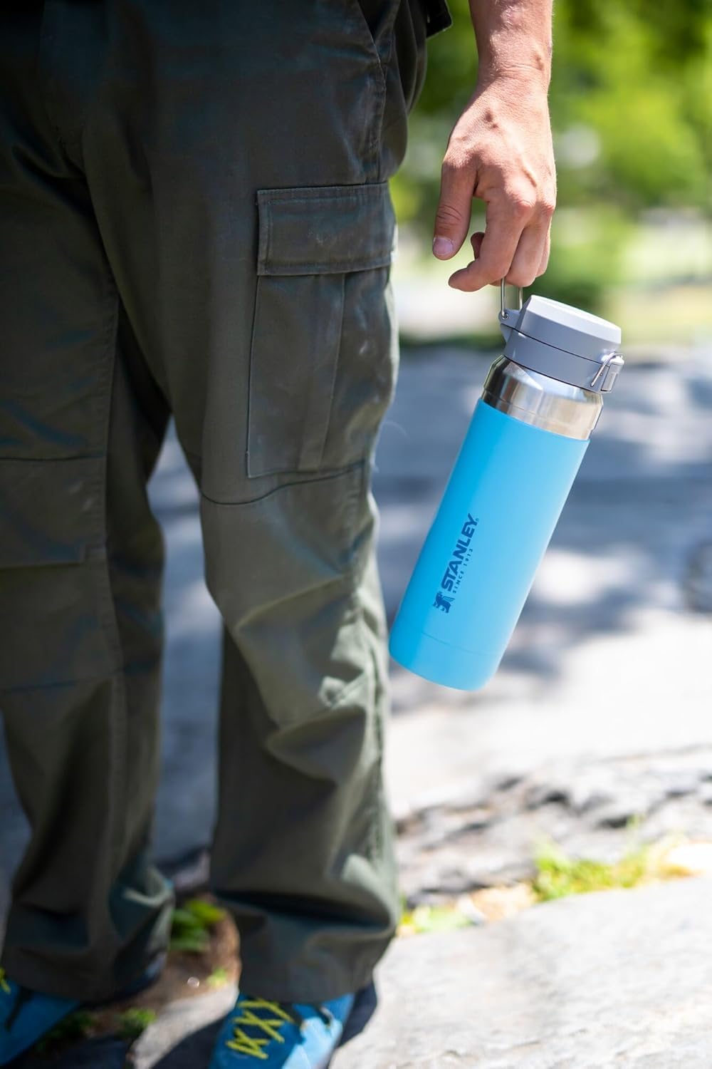 Stanley Quick Flip GO Water Bottle 24 oz - Leakproof, Insulated Stainless Steel | Push Button Lid | Azure