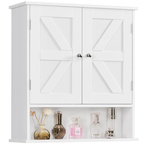 TEENFON Bathroom Wall Cabinet, Bathroom Cabinet with Barn Doors & Adjustable Shelf, Over The Toilet Storage Cabinet, Medicine Cabinet, White UNGGX001WV1