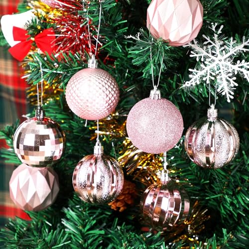 24-Pack Pink Christmas Ball Ornaments - 60mm Shatterproof Tree Baubles