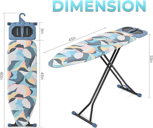 KINGBOARD Foldable Ironing Board - Heavy Duty Metal Panel with Rest | 7 Height Adjustable, 45 x 15, Deep Blue