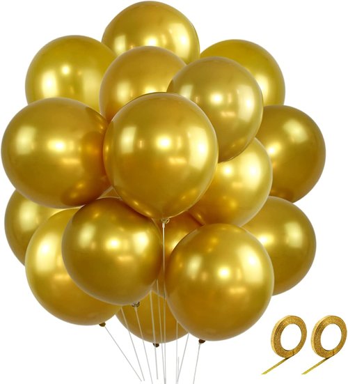 Gold Metallic Balloons - 12 Inch Latex Helium Balloons for Birthday, Wedding & Party Decor | 100pcs