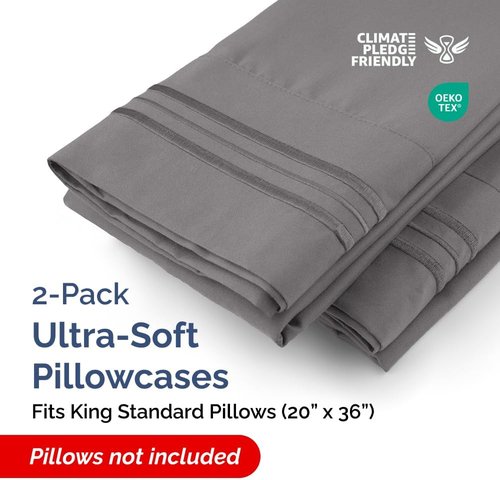 King Standard Pillow Cases - Soft Hotel Quality Covers | Comfy, Fade-Free, Wrinkle Resistant - Dark Grey - Set of 2