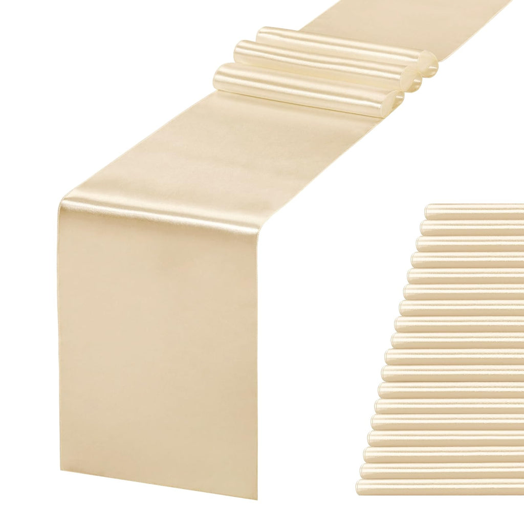 JEVIX 20 Pack Satin Table Runner 12 X 108 Inch Silk Table Runner for Party,Wedding, Birthday, Banquets,Decoration(Champagne)
