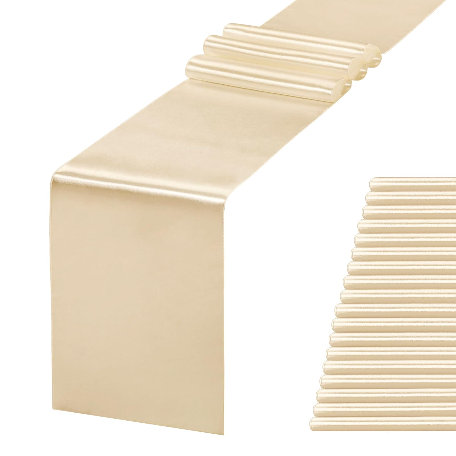 JEVIX 20 Pack Satin Table Runner 12 X 108 Inch Silk Table Runner for Party,Wedding, Birthday, Banquets,Decoration(Champagne)