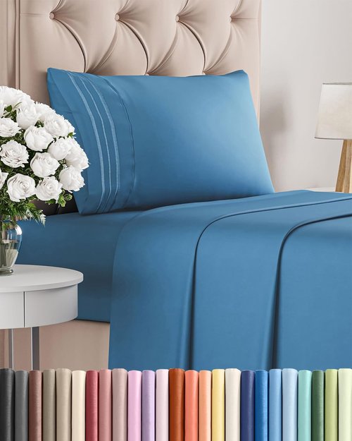 Comfy Twin Size 3-Piece Sheet Set by [Brand Name] - Breathable Cooling Bed Sheets - Soft, Wrinkle-Free Denim Blue