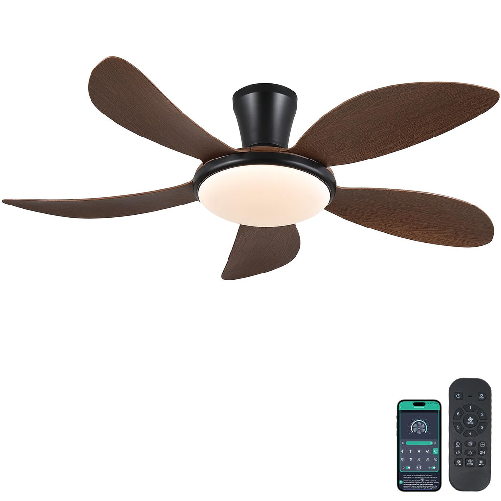 PHORUS Low Profile Ceiling Fans with Lights and Remote/APP,48 Inch Modern LED Ceiling Fans with Quiet Reversible DC Motor, Dimmable 3 Colors 6 Speeds