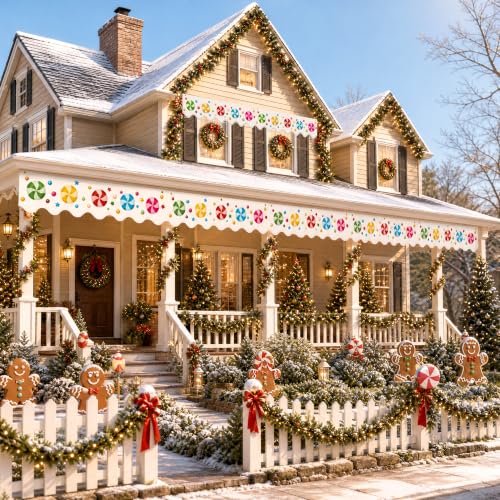 Deloky 8Pcs Outdoor Gingerbread House Banner 47x12 Candy Decor - Gingerbread-8Pcs