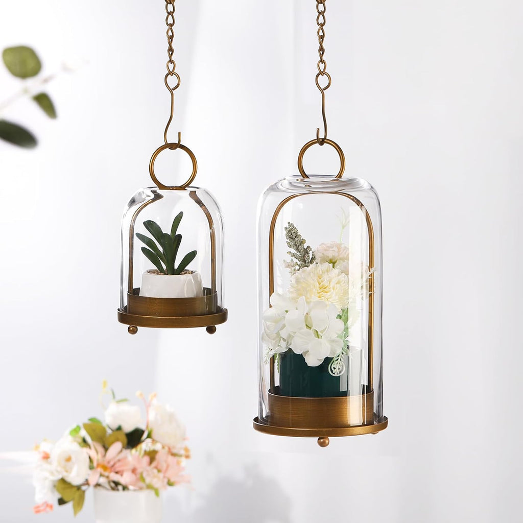 Skiennix Versatile Metal Candle Holder - Handmade Glass Dome for Pillar Candles & Plants | 5" & 4" Sizes in Brass