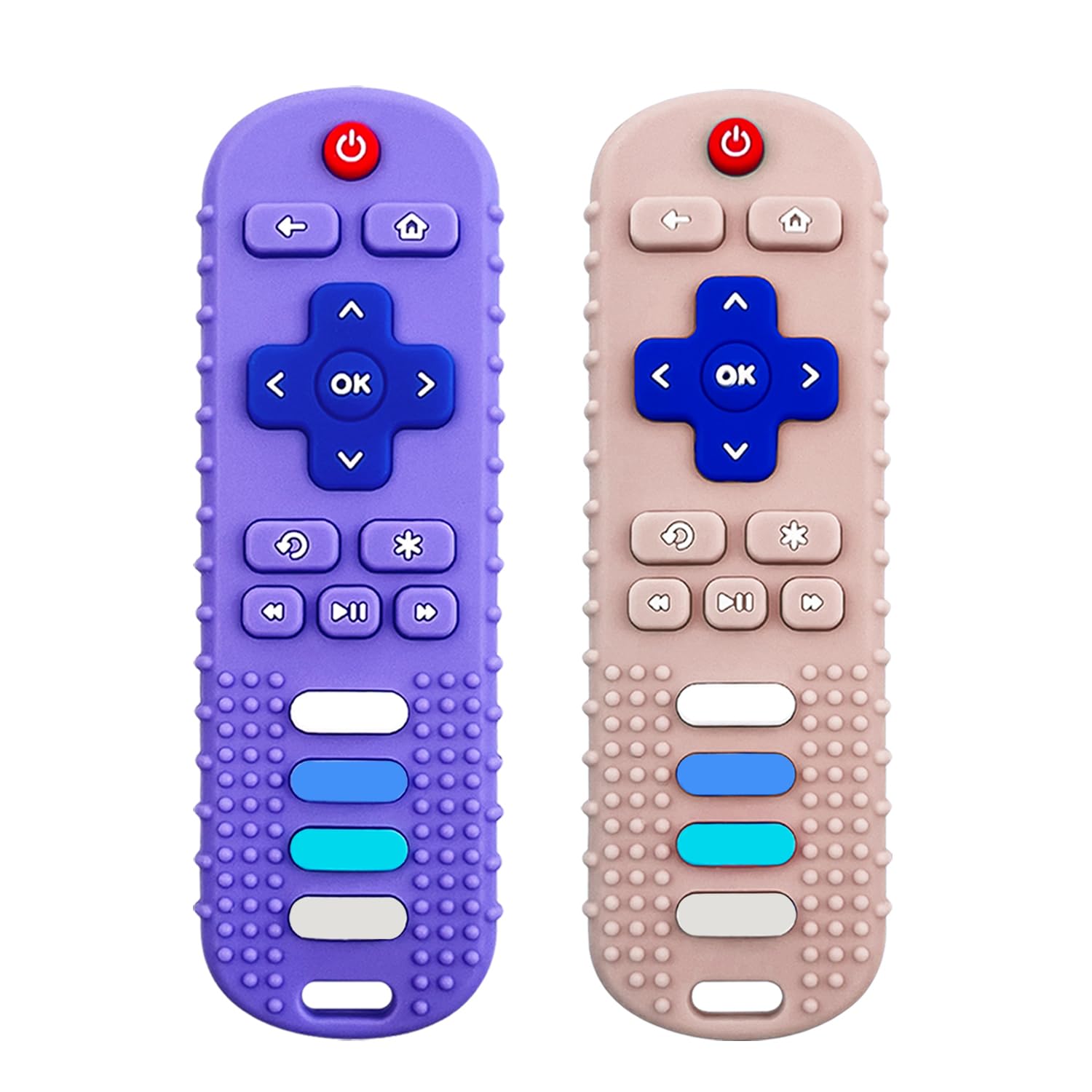 ROBBEAR Baby Teething Toys - Food Grade Silicone Teether in TV Remote Shape | BPA Free, Purple & Khaki