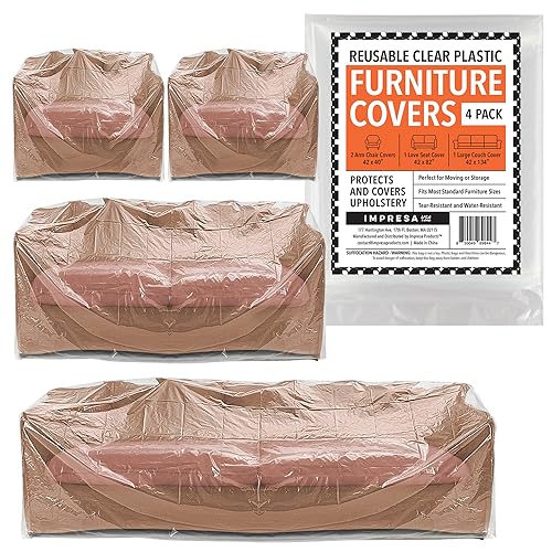 Plastic Furniture Covers - Pack of 4, Tear-Resistant Moving Protection