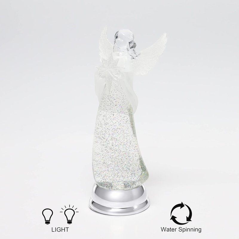 Christmas Angel Snow Globe Water Spinner LED Light Battery Operated Glitter Angel Figurine 12.8” Tabletop Christmas Decoration Holiday Home Décor by Moments in Time