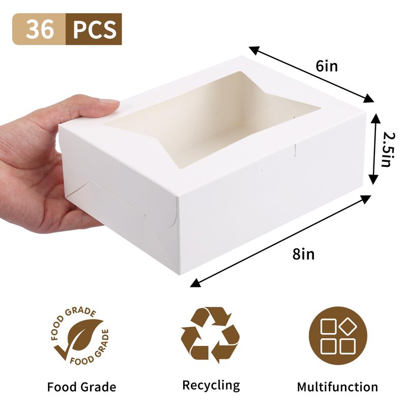 Moretoes 36pcs 8x6x2.5 Cookie Boxes with Window, Strawberry Bakery Boxes for Chocolate Covered Pastries, Desserts and Easter Treat