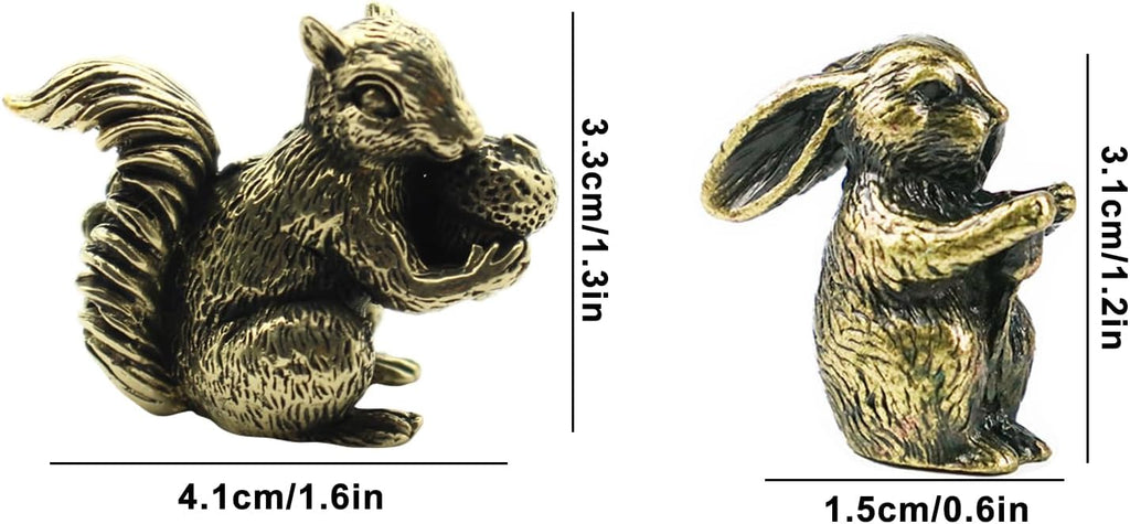 Skiennix Antique Bronze Squirrel & Rabbit Statues - Solid Copper Figurines | Unique Desk Decor