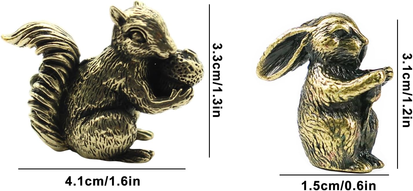 Skiennix Antique Bronze Squirrel & Rabbit Statues - Solid Copper Figurines | Unique Desk Decor
