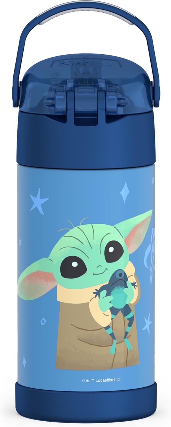 THERMOS FUNTAINER Water Bottle - 12 Ounce Stainless Steel Vacuum Insulated Kids Bottle | Mandalorian Design