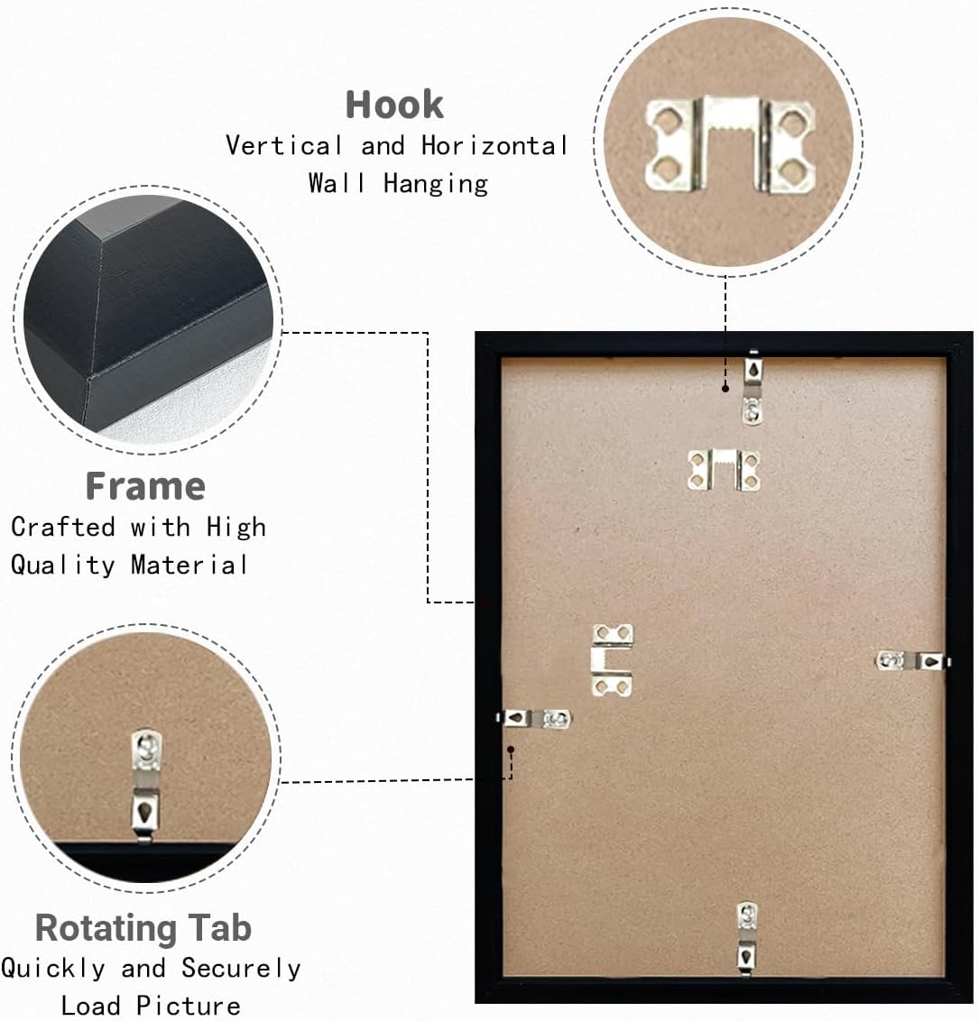 Skiennix 8.5x11 Picture Frame - Sturdy Black Frame with High Definition Plexiglass | Horizontal & Vertical Display