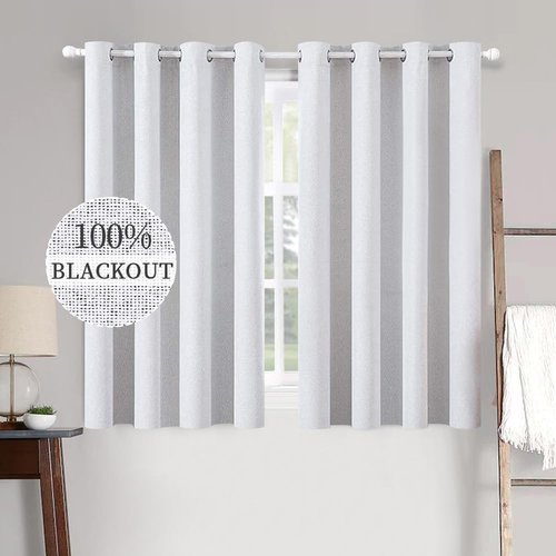 MIULEE Blackout Curtains - 100% Thermal Insulated Linen Texture - Grayish White - 52x63 Inch (2 Panels)