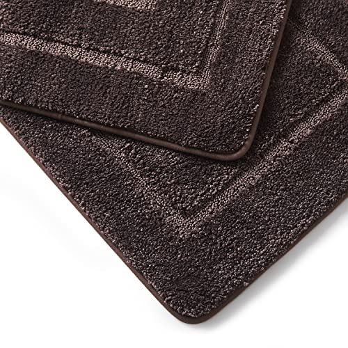WPM Complete Bathroom Set - Leaf Print Shower Curtain, Rugs & Towels (Brown)