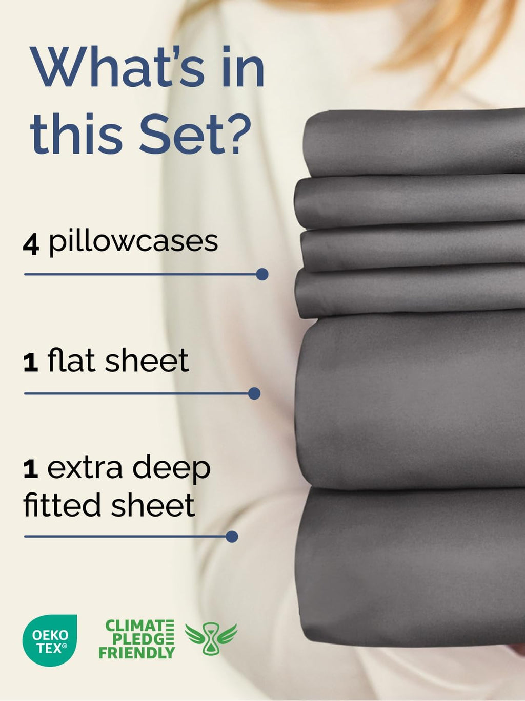 Skiennix Extra Deep King Sheet Set - 6 Piece Breathable Cooling Bedding - Soft, Wrinkle-Free Grey
