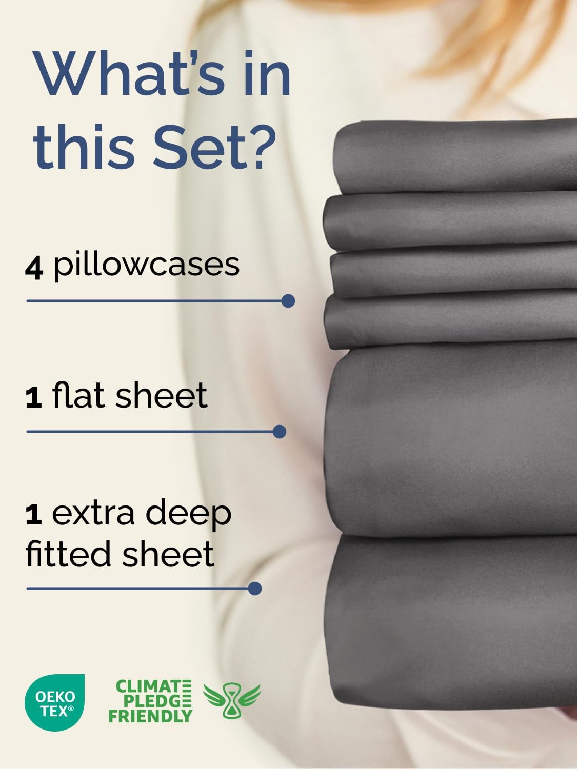 Skiennix Extra Deep King Sheet Set - 6 Piece Breathable Cooling Bedding - Soft, Wrinkle-Free Grey