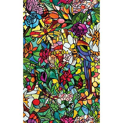 d-c-fix Window Privacy Film Tulia Stained Glass Static Cling Removable Two Way Day and Night Sun UV-Blocking Decorative Vinyl Covering for Home Door Bathroom Decal Sticker 26.5" x 59"