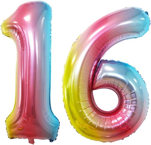 GOER Jumbo 42-Inch Number 16 Balloons - Sweet 16 Birthday Party Decorations | Rainbow Foil Helium