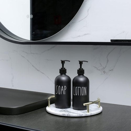 MOMEEMO Matte Black Soap Dispenser Set - Stylish Lotion & Hand Soap Dispenser for Farmhouse Bathroom Decor