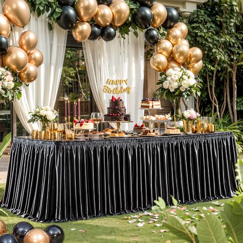 Wish Care 6ft Black Satin Rectangular Table Skirt for Classroom & Events - Size 72 x 30 Inches
