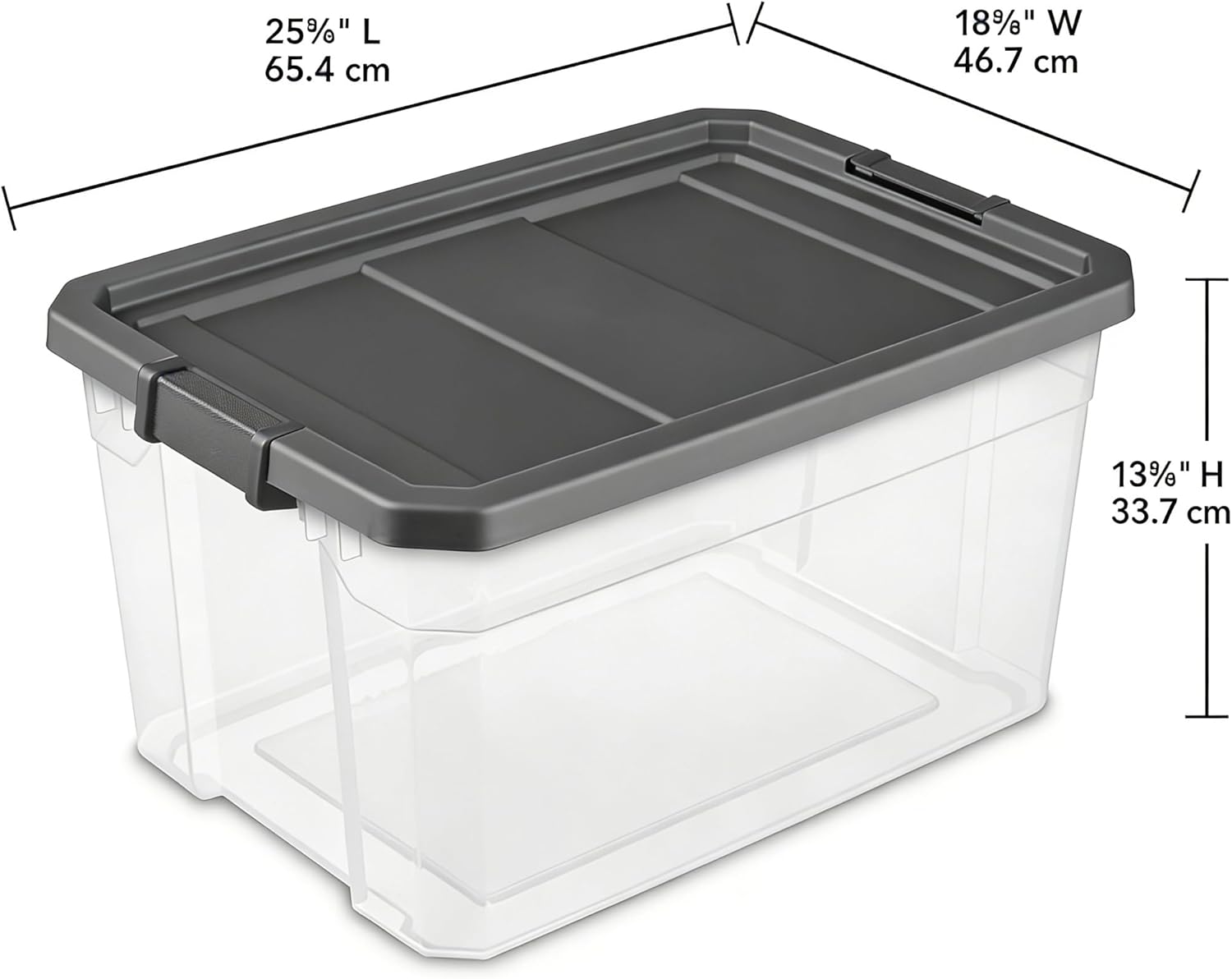 Stacker Box 76 Quart - Heavy-Duty Clear Plastic Storage Bin with Secure Latch Lid | Dark Gray