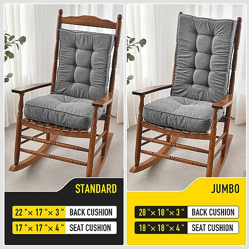 Memory Foam Rocking Chair Cushion Set, Non-Slip Seat & Back Pad, Heather Gray