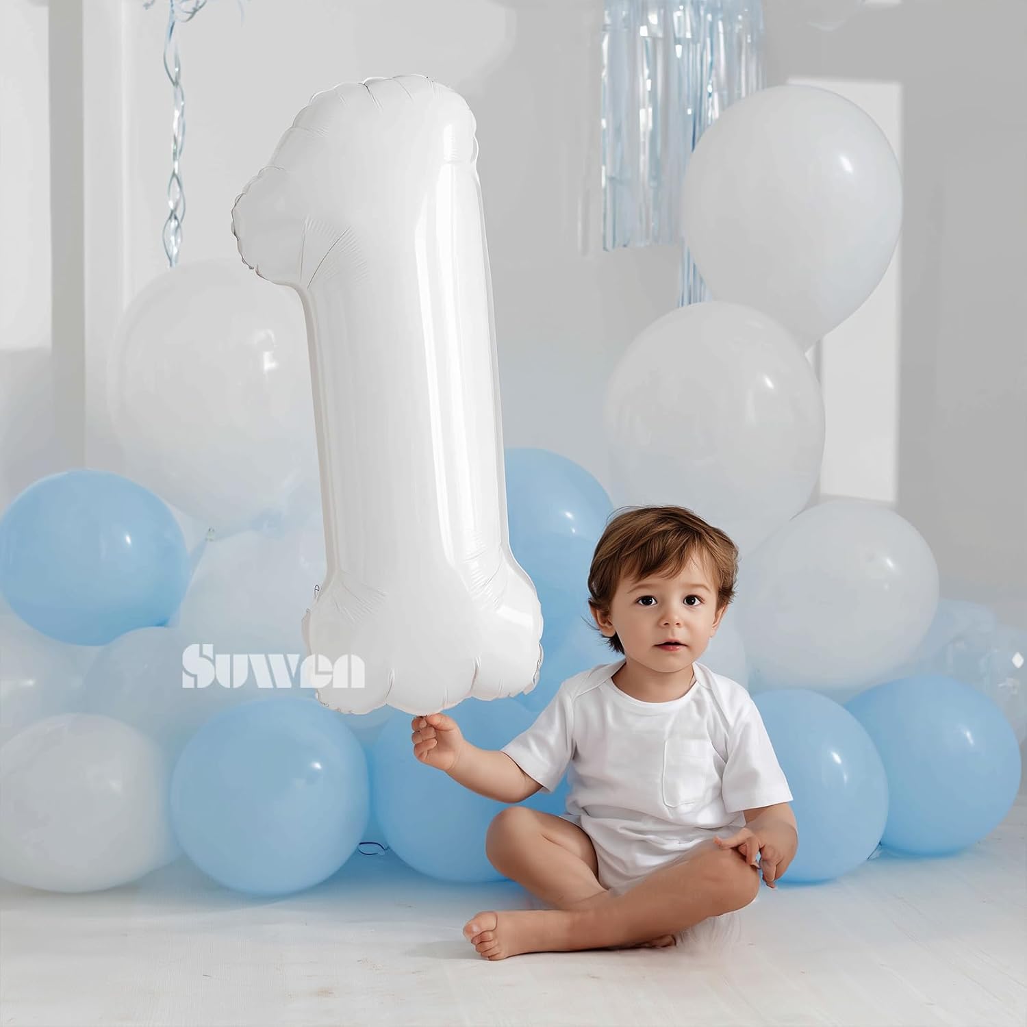 SUWEN 40-Inch White Giant Foil Number Balloons | 0-9 Mylar Birthday & Anniversary Decorations