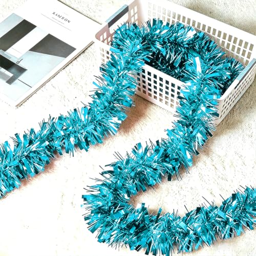 33ft Baby Blue Christmas Tinsel Garland for Tree & Mantle Decoration