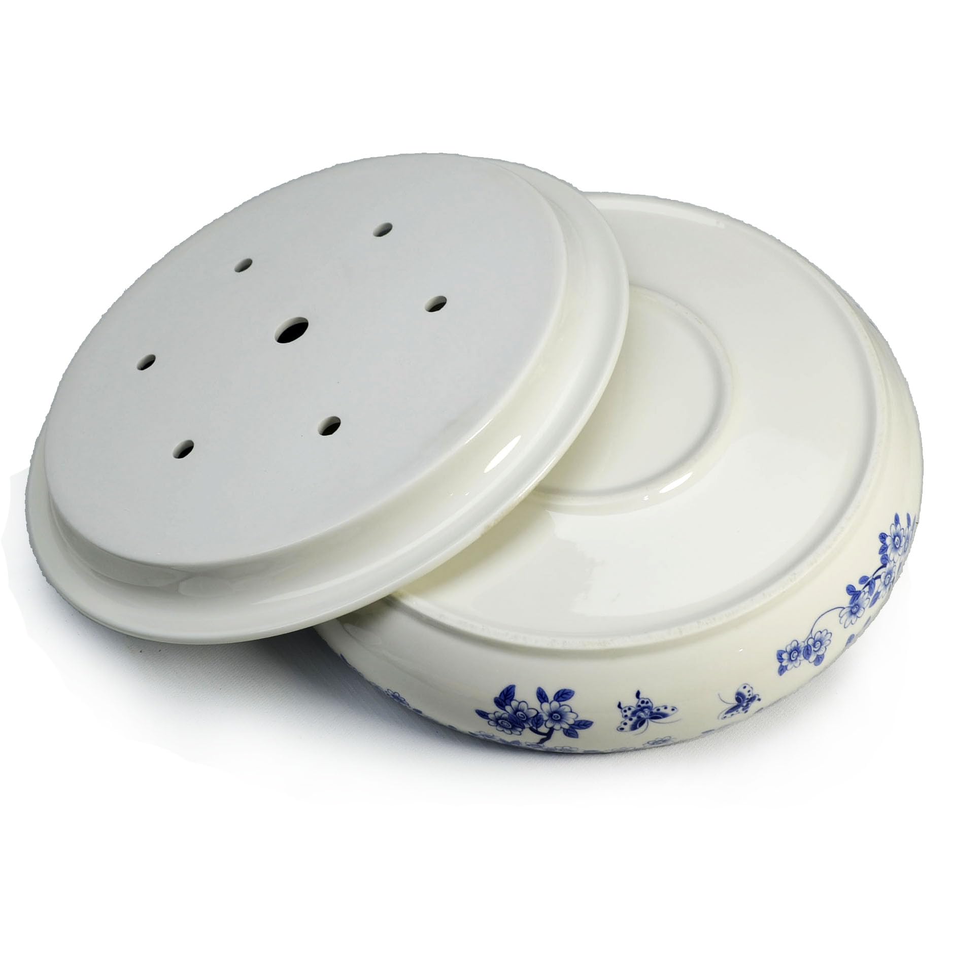 Porcelain Tea Tray, Double-Layer Ceramic Tray Round for Tea Coffee Serving Table (Fish)