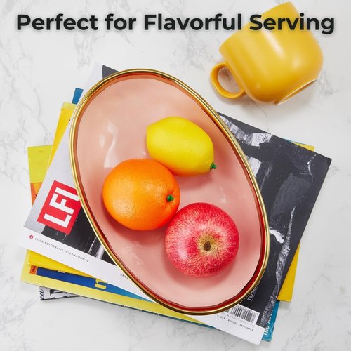 SPRINGBOW Ceramic Fruit Bowl – 10” Pink Decorative Bowl for Kitchen Counter – Modern Pedestal Bowl, Fruit Bowls, Catch All Bowl, and Fruit Basket for Kitchen Counter