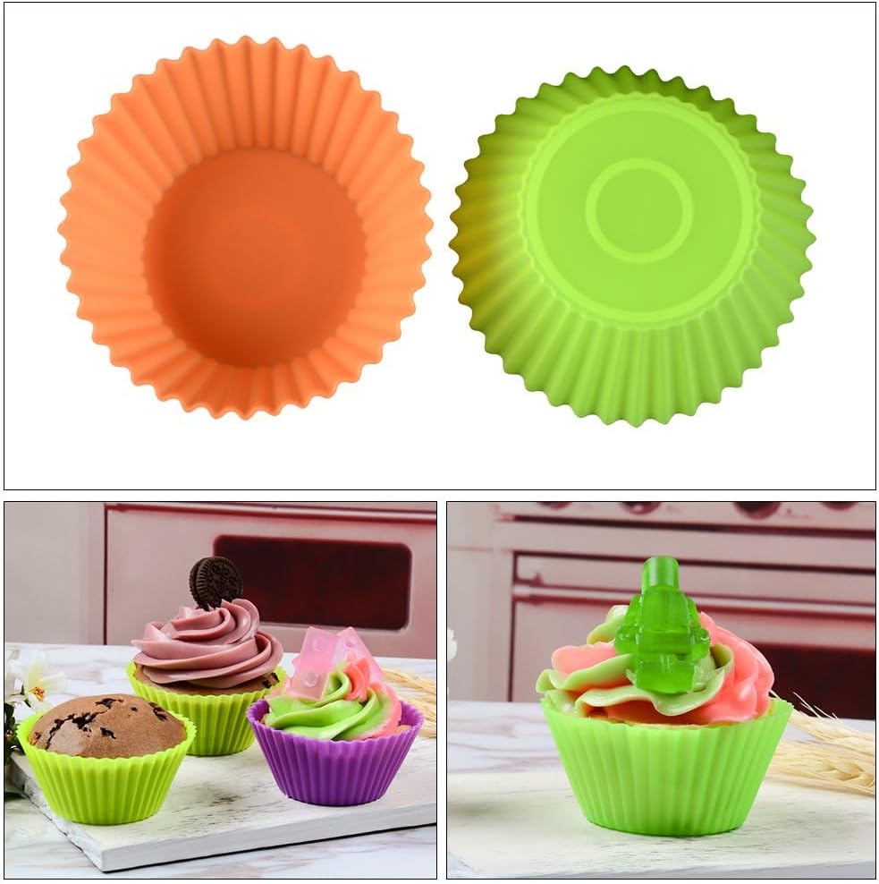 Silicone Baking Cups by [Brand Name] - 24 Pcs Reusable Food-Grade Cupcake Liners in Various Shapes