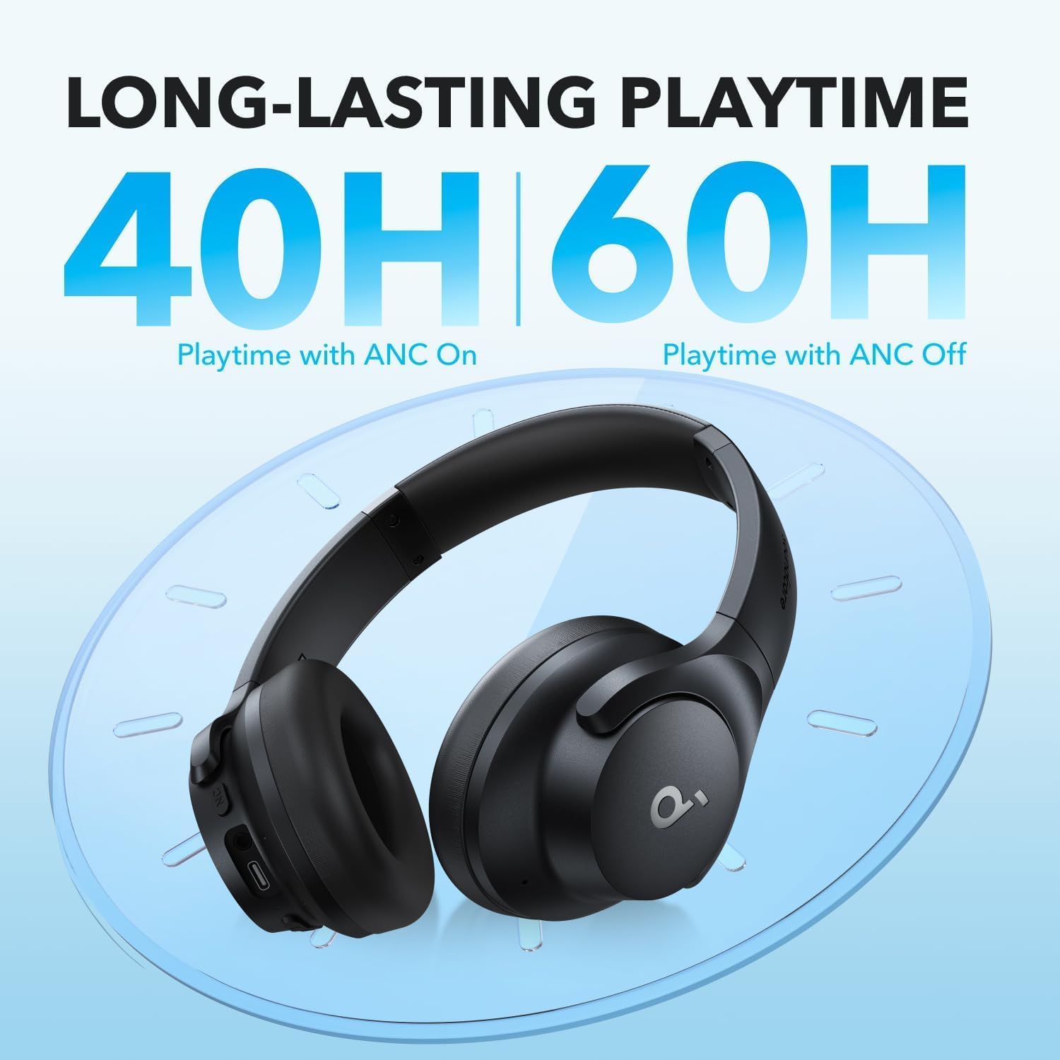 Soundcore by Anker Q20i Wireless Over-Ear Headphones - Hybrid Active Noise Cancelling, 40H Playtime, Hi-Res Audio, Big Bass | Black