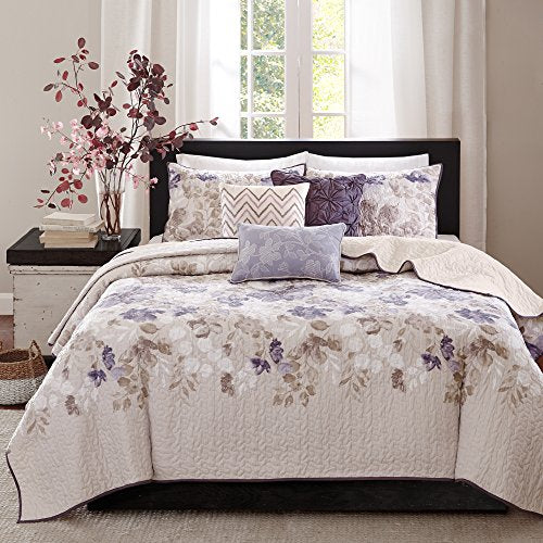Floral Taupe King Coverlet Set with Pillows - Breathable Summer Bedding
