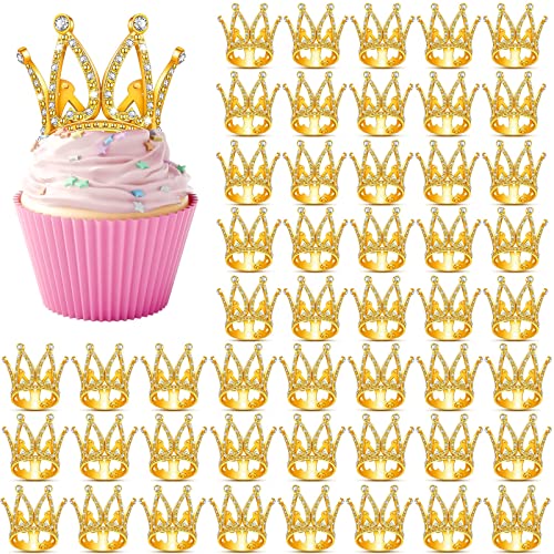 Mini Gold Crown Cake Toppers 50 Pcs Princess Cupcake Decorations