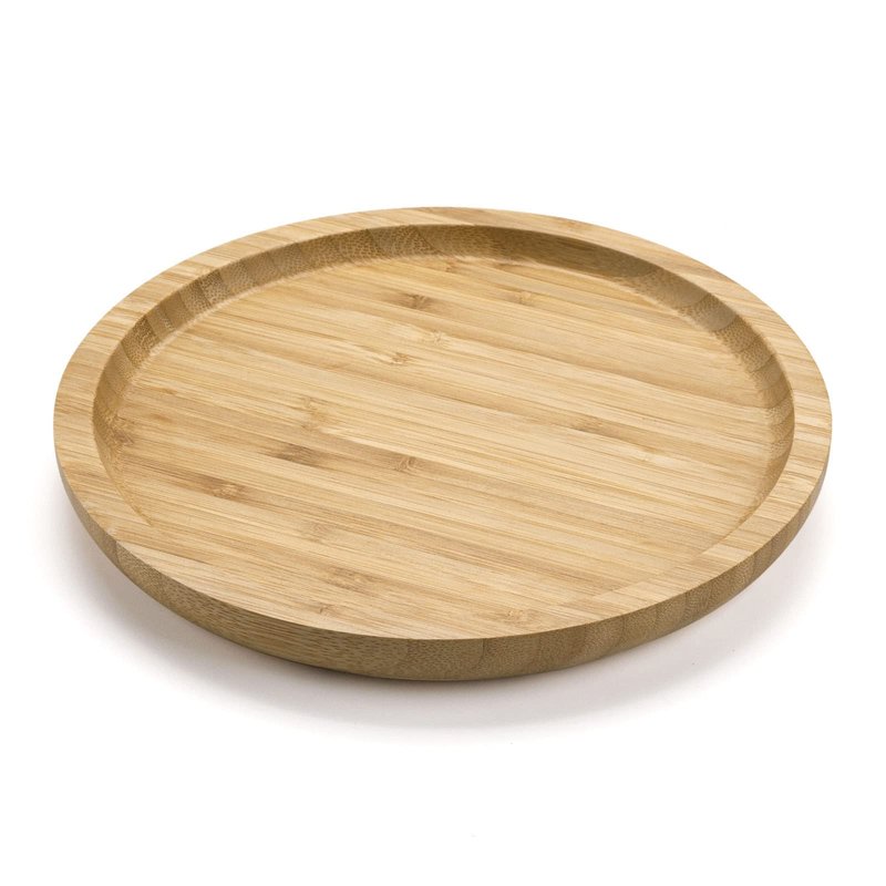 XIMISISE Round Bamboo Tray, Wood Serving Tray, Wooden Platter, Wood Charcuterie Board, Decorative Tray for Coffee Table, 7.9 inch