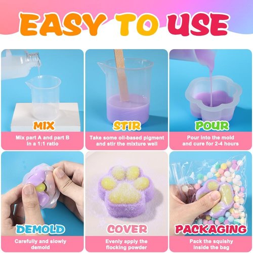 JOICEE DIY Squishy Making Kit - 18oz 1:1 AB Liquid Silicone with 6 Molds | Perfect Birthday & Holiday Gifts