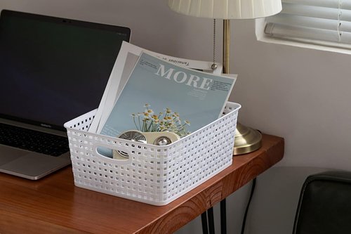 Eslite Plastic Storage Baskets - Versatile Organizers for Home | Pack of 4, 11.4" x 8.9" x 4.7" (White)