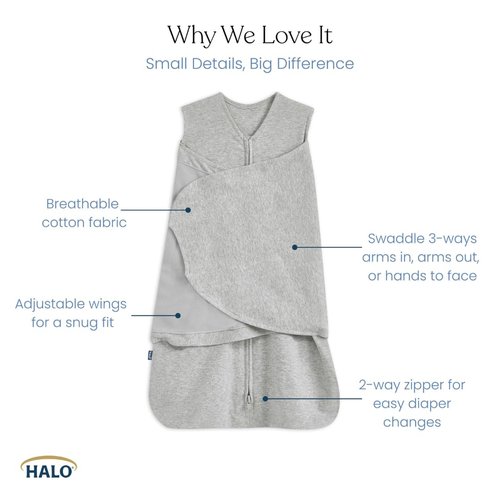 HALO Sleepsack Swaddle - 100% Cotton 3-Way Adjustable Wearable Blanket | Watercolor Rose Toss Blush, Newborn 0-3 Months