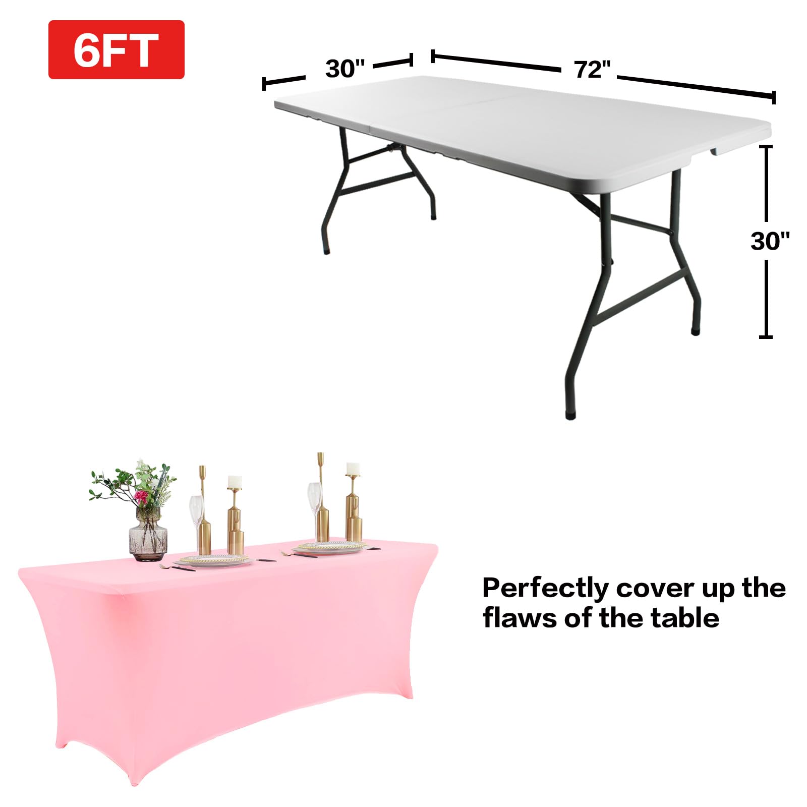 IVAPUPU 6FT Table Cloth for Rectangular Fitted Events Stretch Pink Table Covers Washable Cover Spandex Tablecloth Protector for Party, Wedding, Cocktail, Banquet, Festival